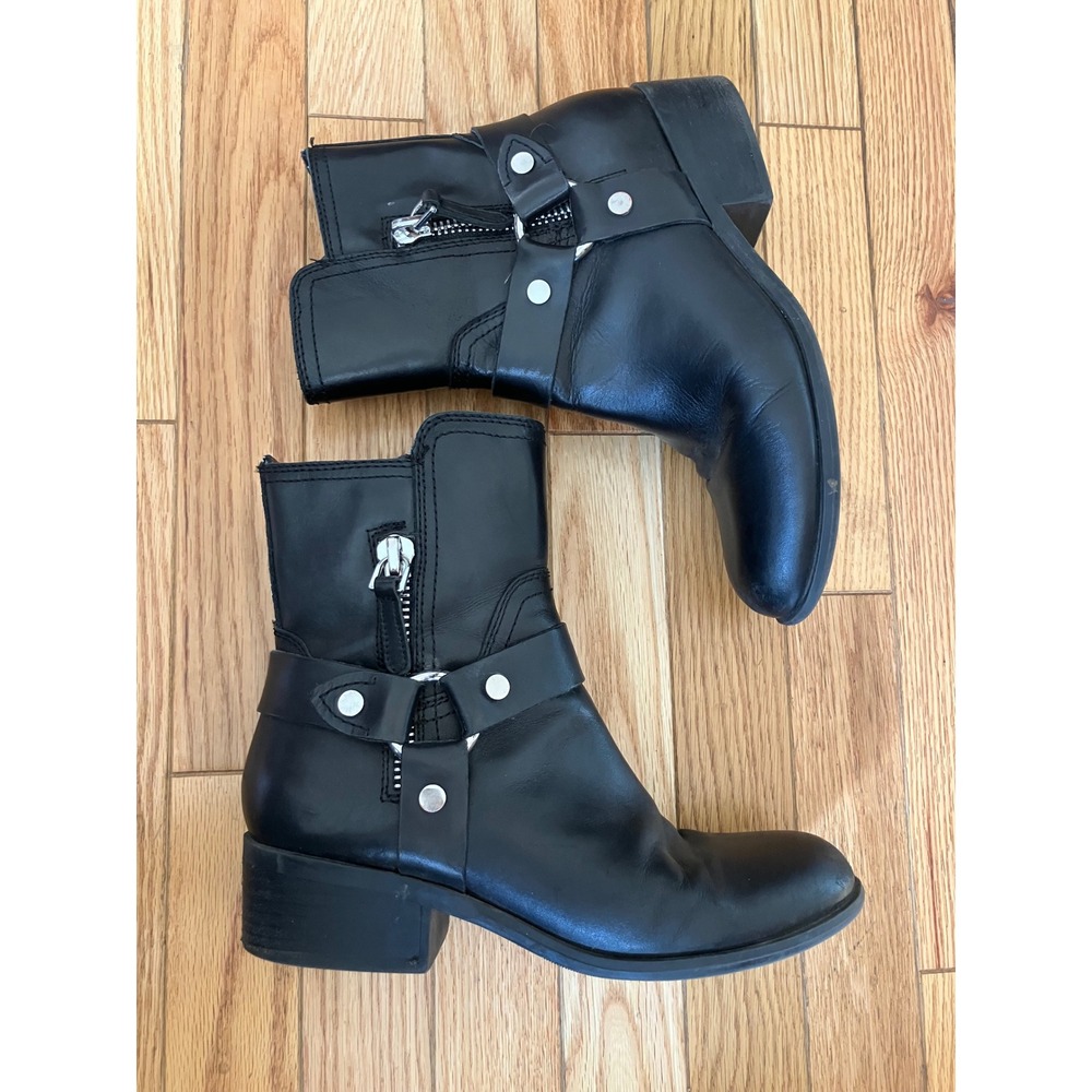 Marc Fisher Black Leather Moto Boots with Silver Accents